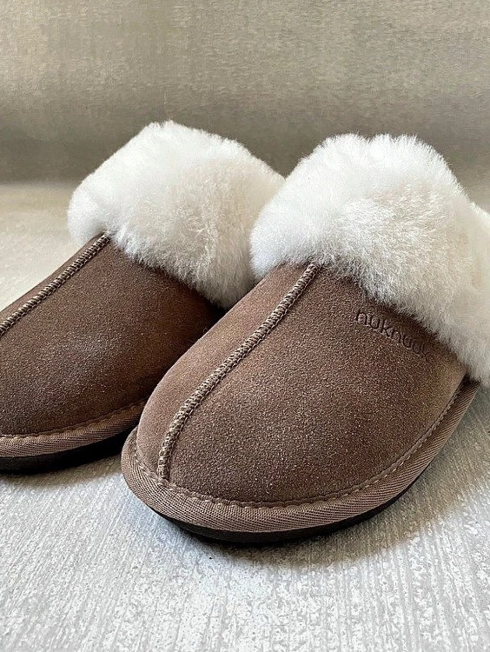 Nuknuuk Faux Fur Lined Slippers in Brown & White Like New (never worn)